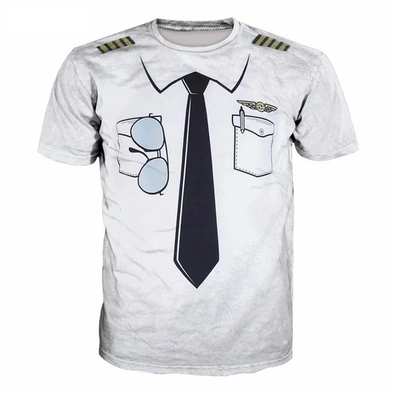 Fake Bib Bow Tie Glasses Pens Print 3D T-shirt Men Women Hip Hop White T Shirts Streetwear Personality Short-sleeved Tees Tops