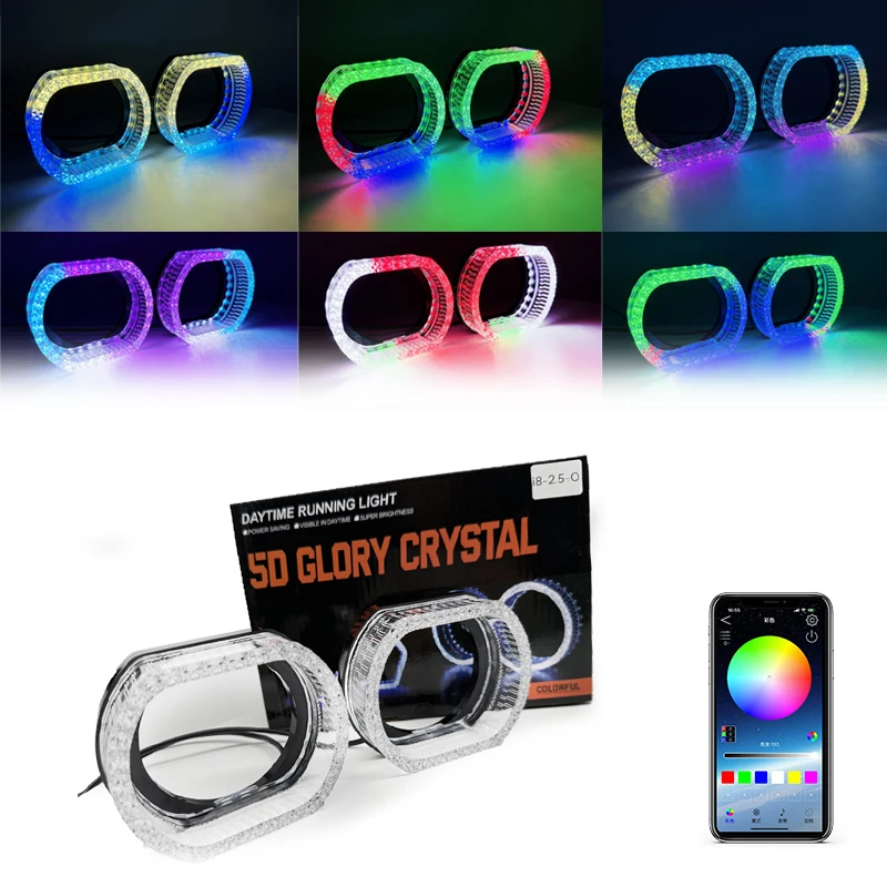 

12V Universal APP Bluetooth LED Car Motorcycle Retrofit DRL Headlight RGB RGB Angel Eyes Halo Rings Lights Turn Signal Lamp