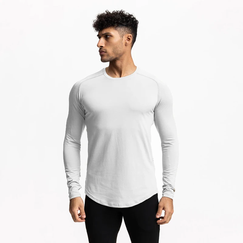 FITNESS SHARK Men's Solid Long-sleeved Sports Sweater Comfortable Quick-drying Running Breathable T-shirt