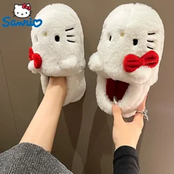 Sanrio Hello Kitty Cute Bow Knot pantofole in peluche per le donne Y2k Kawaii Fuzzy Shoes con Cover Heels Home Warm Soft Sole pantofole