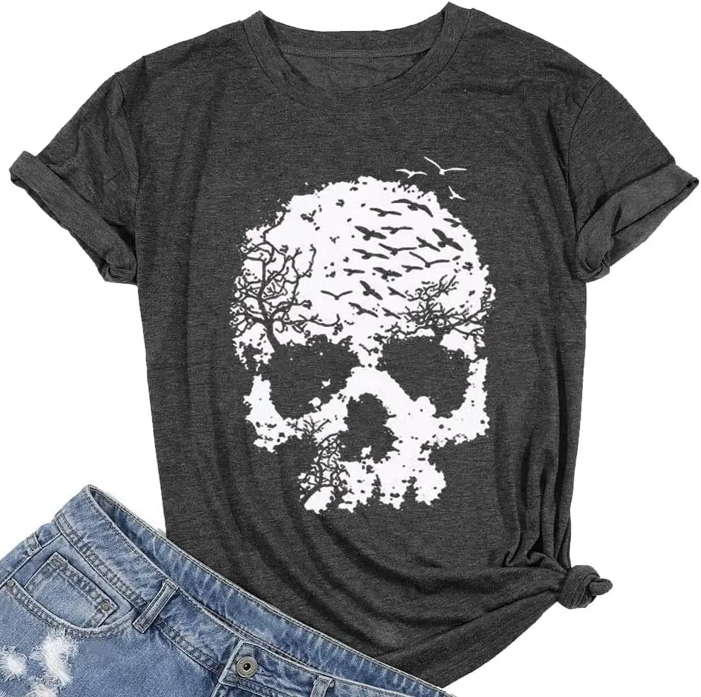 

Skull Shirts for Women Skeleton Funny Gothic Graphic T-Shirts Novelty Horror Halloween Tee Shirts