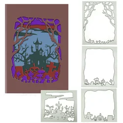 Layered Creapy Castle Forest Metal Cutting Dies Set For DIY 3D Postcard Cover Clipart Halloween Tunnel Card Decorating Scrapbook