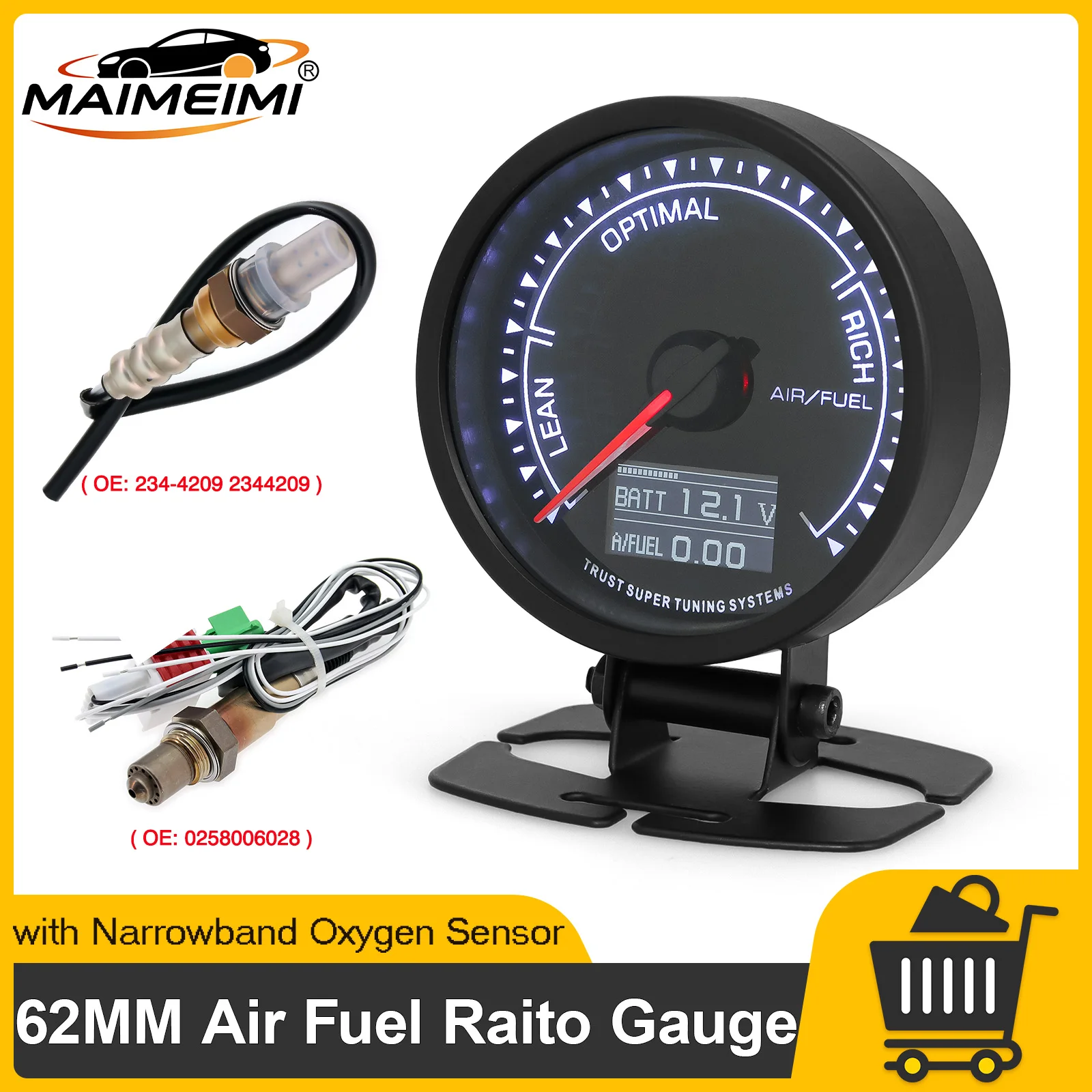 7 Colors LCD Display Air Fuel Raito Gauge igital AFR Display arrowband O2 Oxygen Sensor OE0258006028 Racing Accessories 62mm