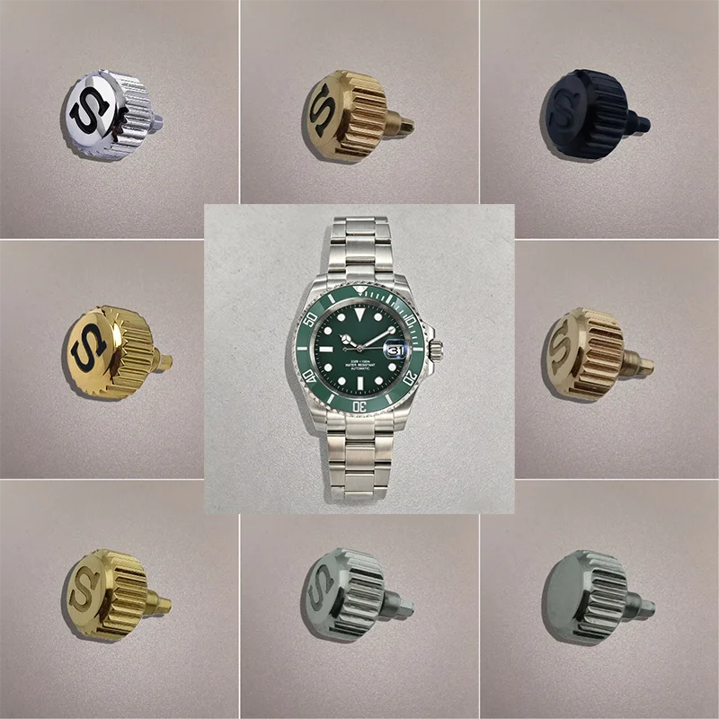 NH35 S logo Watch Crowns Watch Parts Replacement NH35 Crown Stainless Steel Fits NH34/ NH35/NH36 Movement Men’s Watch accessorie