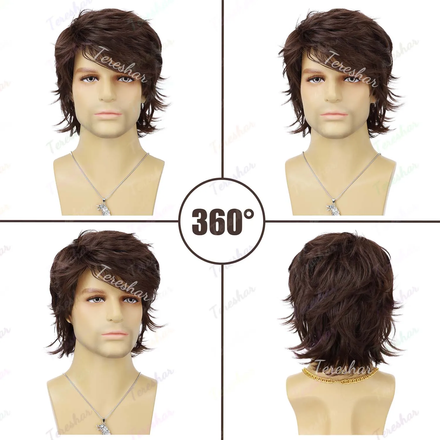 Synthetic Short Curly Brown Wig for Mens Heat Resistant Layered Fluffy Wig Halloween, Multi-colored Shaggy Role-playing Wig image 3
