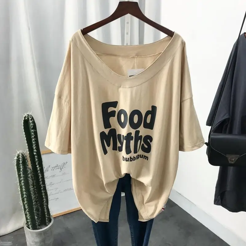 Camisetas informales con estampado de letras para mujer, Tops holgados de manga corta que combinan con todo, moda coreana, 2023