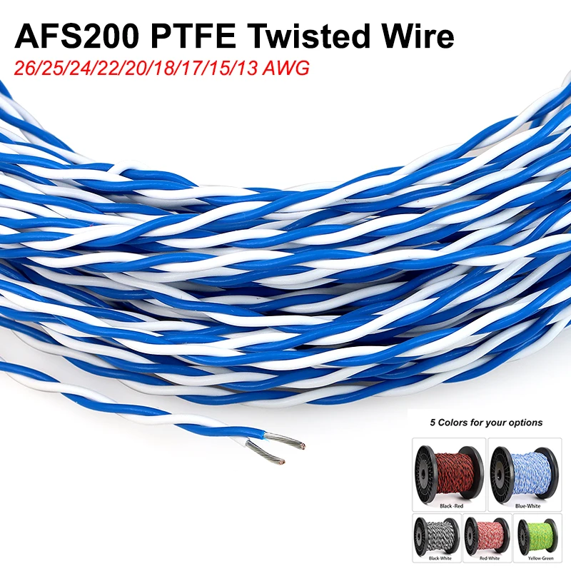 

1~20m AFS200 PTFE Twisted Cable 26/25/24/22/20/18/17/15/13 AWG Heat Resistant FEP Insulated Electric Tinned Copper Wire