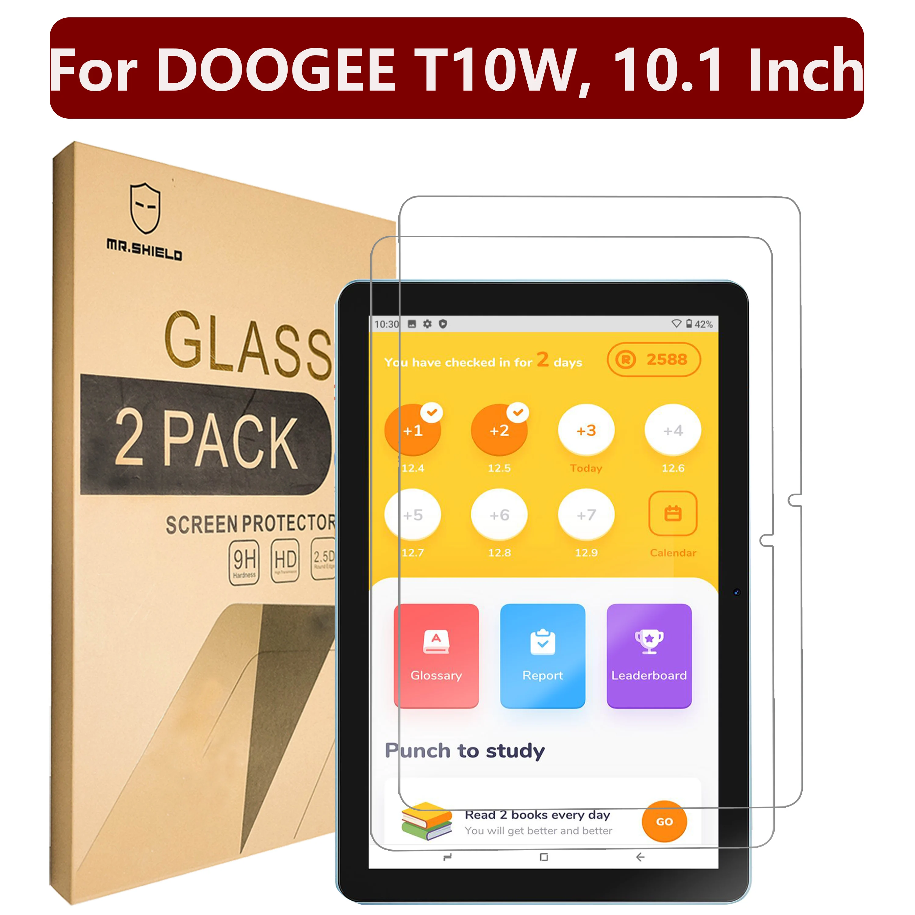 

Mr.Shield Screen Protector compatible with DOOGEE T10W,10.1 Inch [Tempered Glass] [2-PACK] [Japan Glass with 9H Hardness]