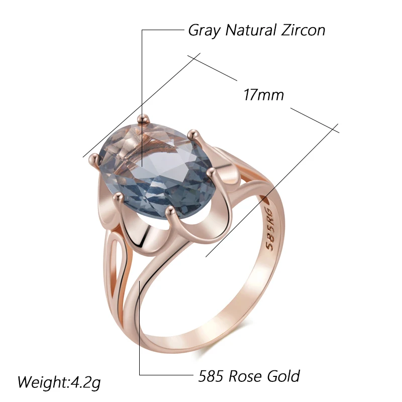 Kinel Hot Grey Big Oval Wedding Rings For Women Trend 585 Rose Gold Color With Natural Zircon High Quality Daily Fine Jewelry
