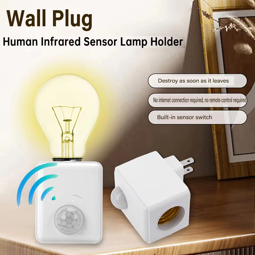 AC85-265V E27 Led Lamp Base with Motion Sensor PIR Human Induction Light Bulb Holder Socket Adapter Converter Adjustable
