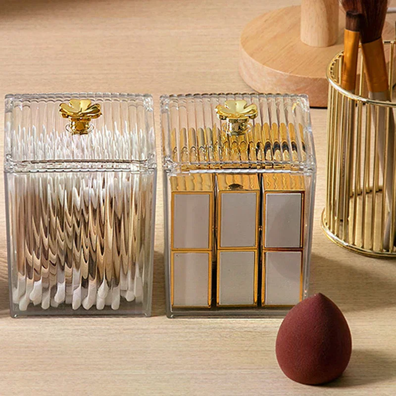 Organizador de Maquiagem para Banheiro, Pote Quadrado para Cotonetes, Caixa para Algodão Cosmético