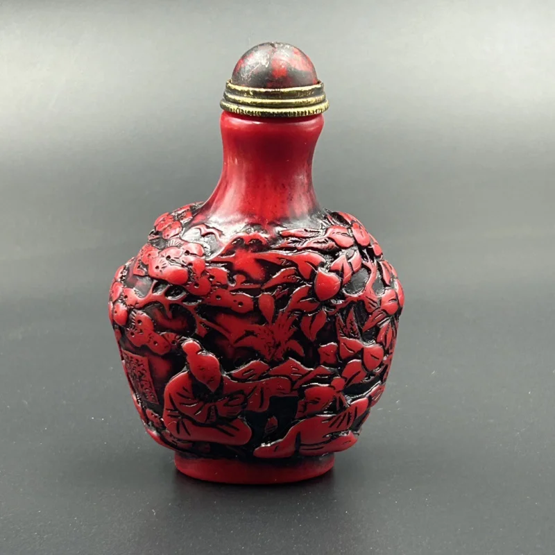 Antique Miscellaneous Shan Coral Snuff Bottle Double-Sided Carving Smoking Accessories Inner Painting Snuff Bottle Plaything Sma