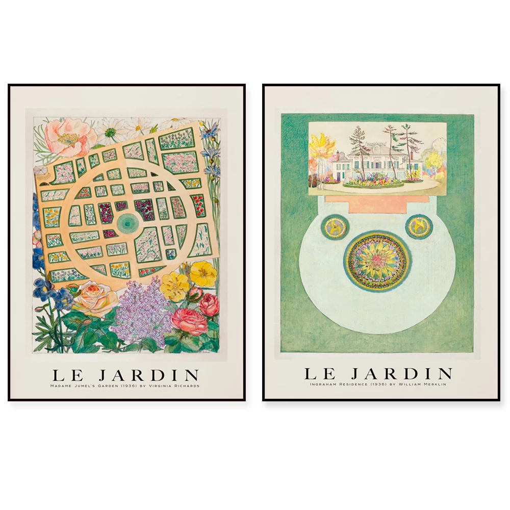 LE JARDIN Madame Jumel's Garden - Botanical Art - Exhibition Poster - Vintage Wall Art - Green Decor - Cottage Style