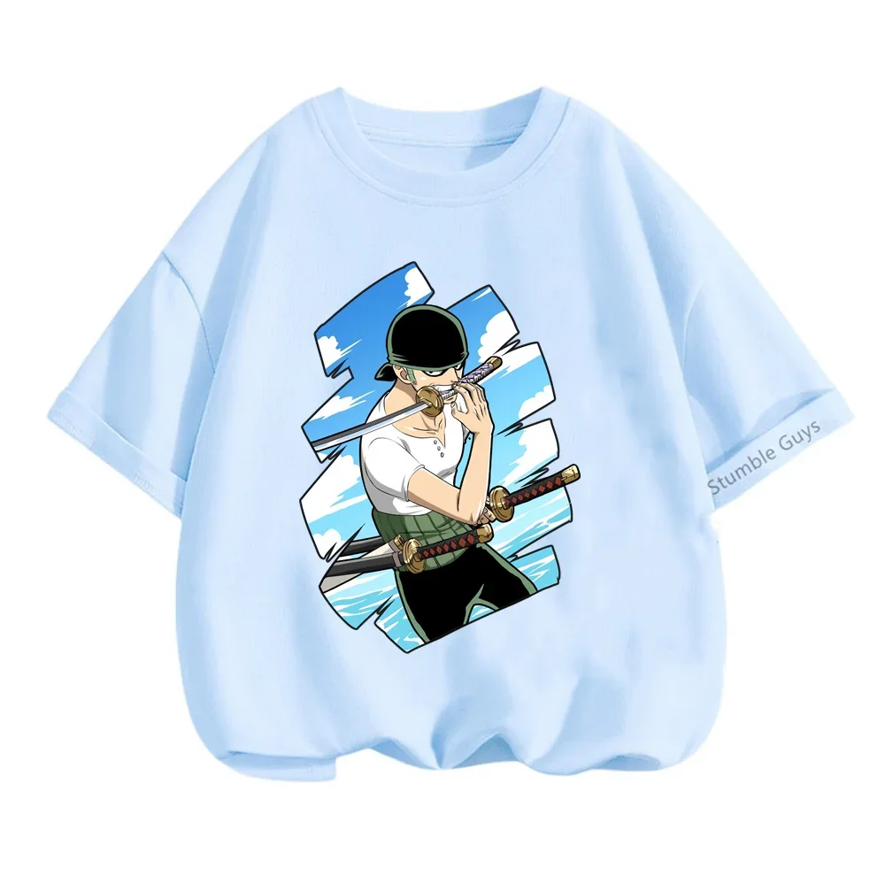 Casual  Anime Luffy Kids T-shirt Cartoon Printed Summer Sports Short Sleeve One Pieces Tshirt Boys Girls Harajuku Shirt Kawaii