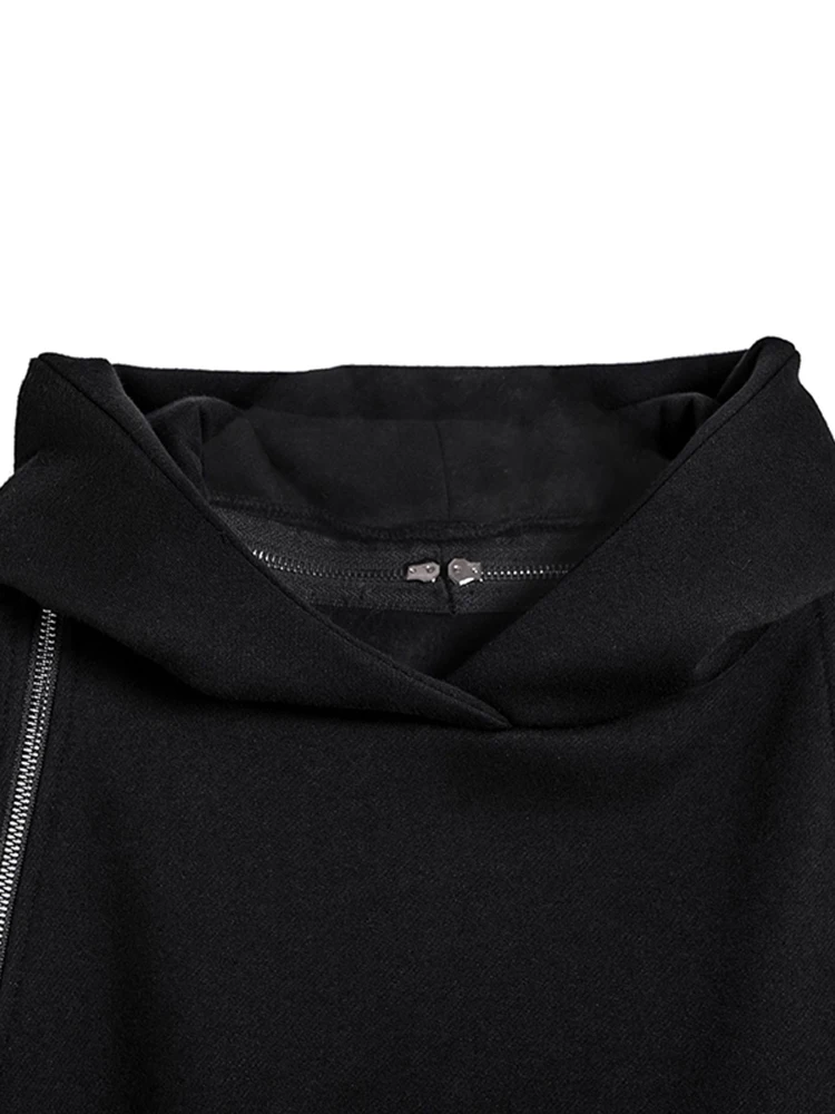 TWOTWINSTYLE Solid Minimalist Spliced Zipper Sweatshirt For Women Hooded Long Sleeve Patchwork Pocket Loose Sweatshirts Female