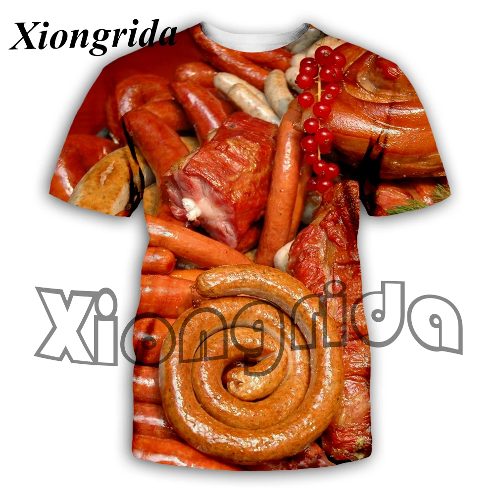 

Sausages Graphic T shirts Mens Casual Food 3d Print Crew Neck Tees Meat Sausage Beach Top Unisex Clothing XXS-6XL