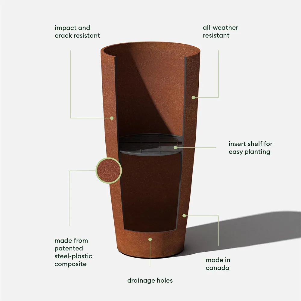 

Patina Series Selena Planter - Round Tall Shape for Outdoor Porch/Patio | Naturally Rusting Planter