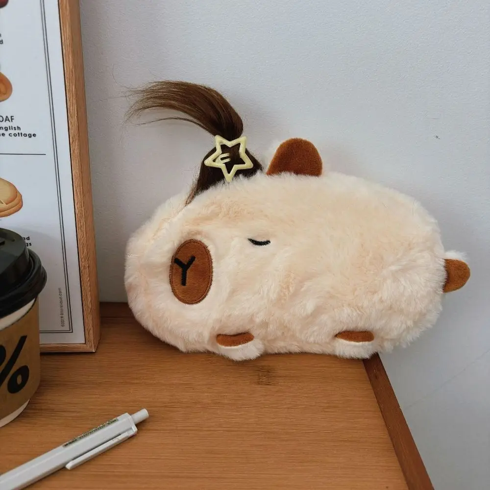 Cute Pen Holder Capybara Stationery Bag Novelty Storage Bag Capybara Pencil Bag Zipper Afro Hair Plush Pen Case Office