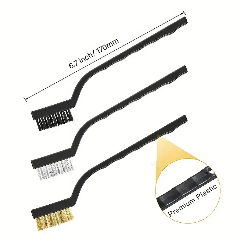 15pcs Wire Brush Set (Stainless Steel+Brass+Nylon) Curved Handle Brush Set For Cleaning, Welding Slag & Rust Removal image 2