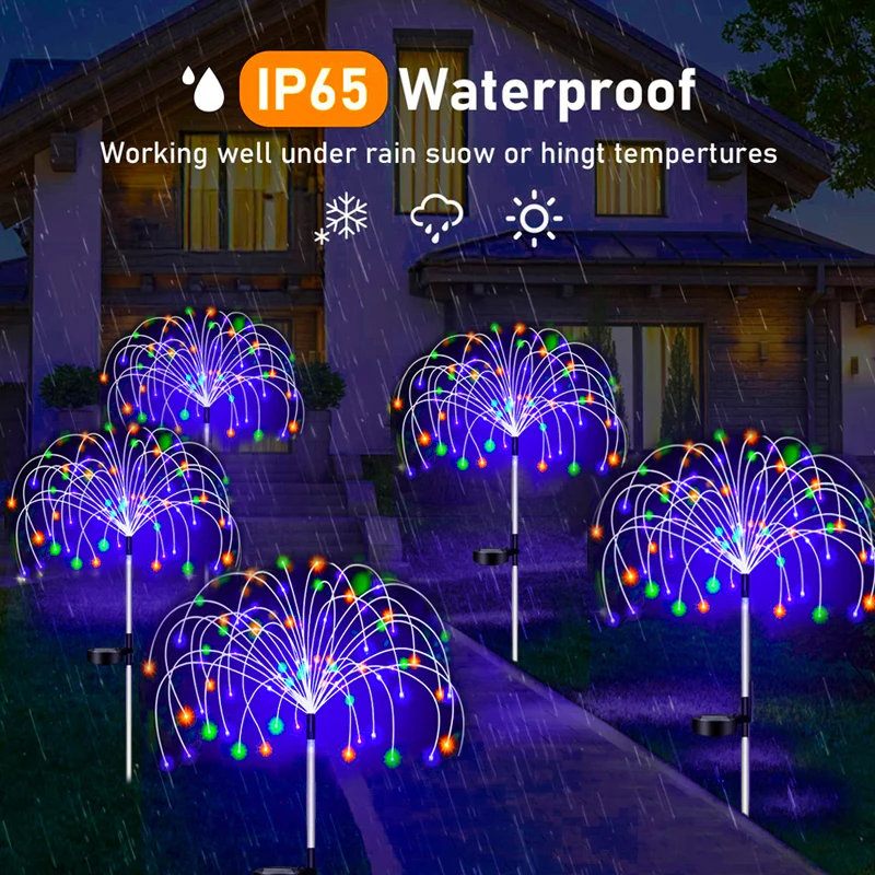 Solar LED Fairy Pathway Lights Outdoor Waterproof Firework Decor Garden Lawn Solar Power Lamp For Yard Balcony Patio Christmas