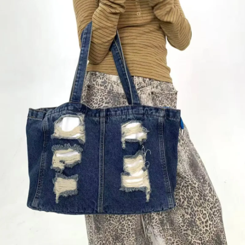 New Casual Women Tote Bag Handbag Large Capacity Design Women's Shopping Bag High Quality Denim Fabric Woman Shoulder Bag