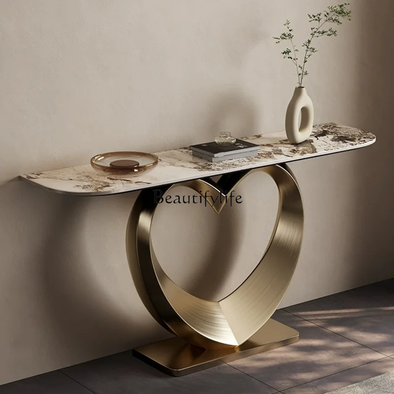 

Light luxury entrance table plan Modern simple wall shelf End view table Rock slab corridor