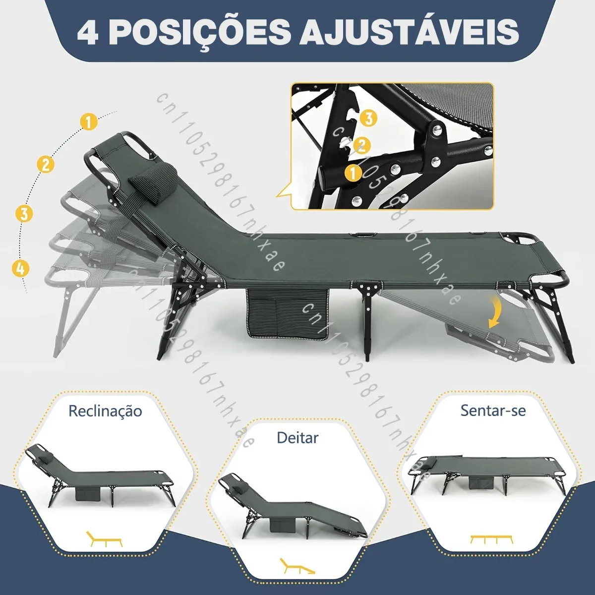 To 200kg Portable Folding Steel Camping Chair With Adjustable Reclining Seat and Mattress Supports Up
