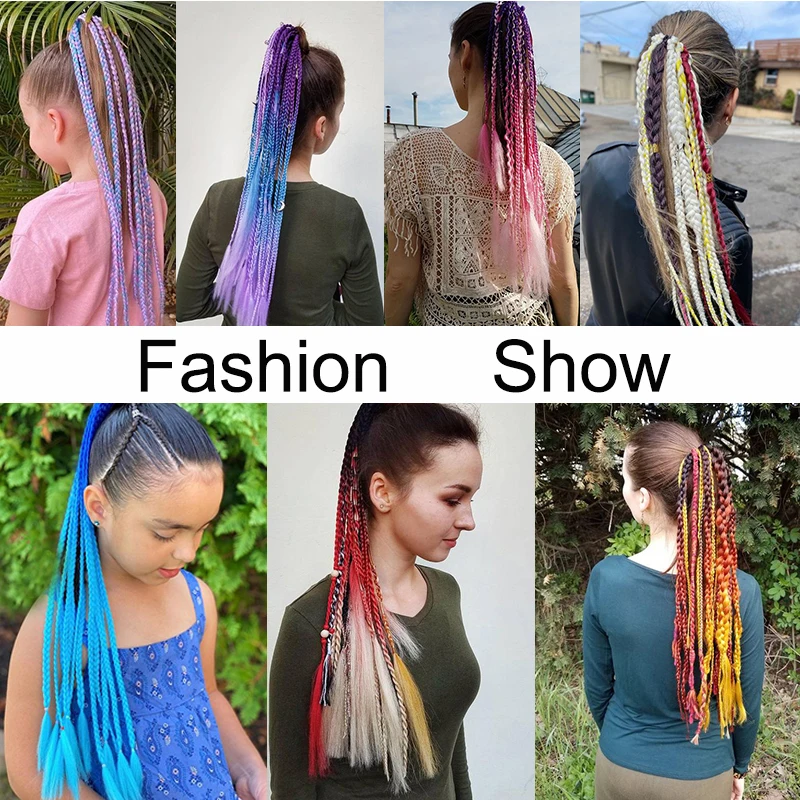 Cola de caballo sintética larga y recta de 24 pulgadas con banda elástica, accesorio de cabello colorido para trenzas DIY 6
