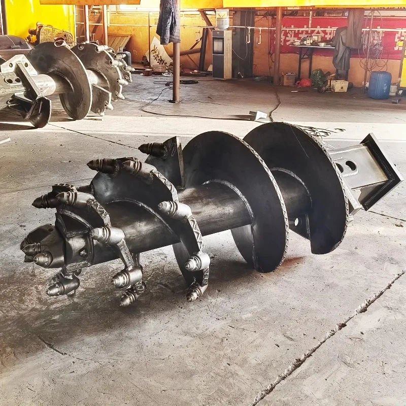 Custom conical auger bit with bullet teeth for pile and rock drilling. Suitable for rotary drilling rigs.