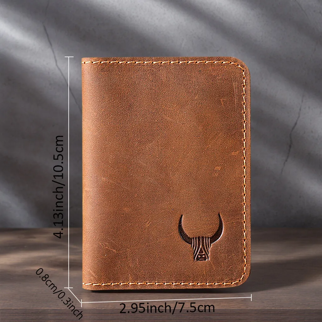 Durable Retro Top-Grain Crazy Horse Leather Credit Card Holder Mens Wallet Handmade Simple Portable Slim ID Card Cases Sheath