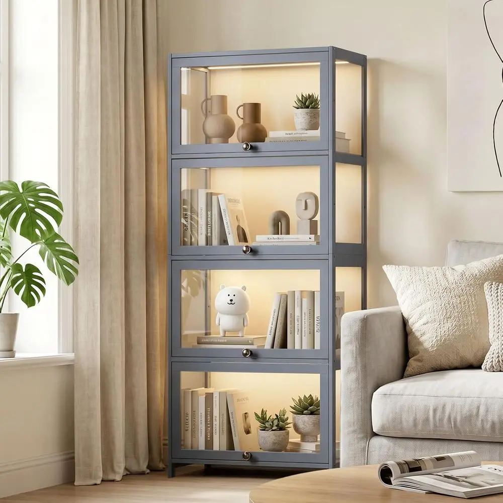 4-Tier Acrylic Display Case for Collectibles, Clear Showcase Cabinet, Suitable for Living Room, Bedroom, Office, 13L x 23.5W x 5