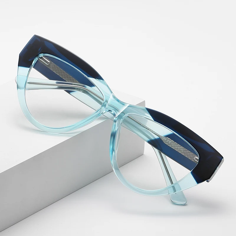 Trendy Two Tone Cat Eye Blue Light Blocking Glasses Women TR90 Fashion Optical Frame Patchwork Computer Gaming Eyewear