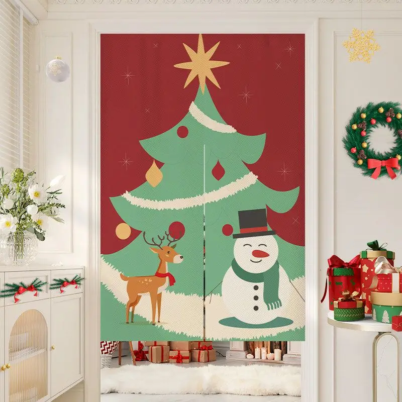 VIKAMA Santa Wreath Snow Globe Noren Door Curtain, 6 Designs, Doorway Decor for Bedroom Living Room Kitchen