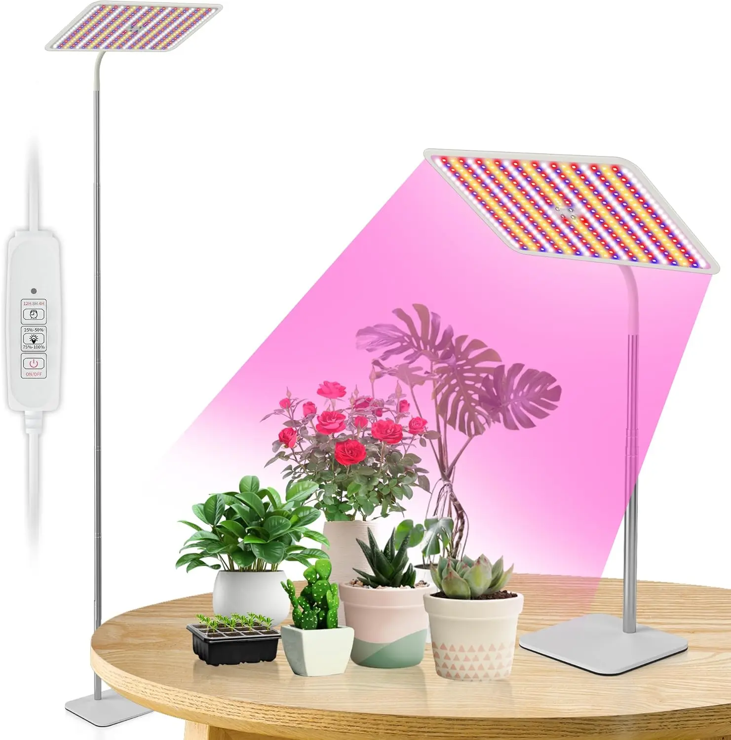 

Full Spectrum LED Plant Grow Light with Adjustable Stand, Auto Timer & 4 Brightness Levels for Indoor Plants