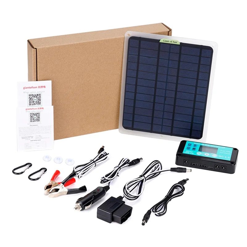 20W Solar Panel 12V 10A Battery Controller Car Charger Outdoor Battery Supply for Vehicle Battery with OBD Plug