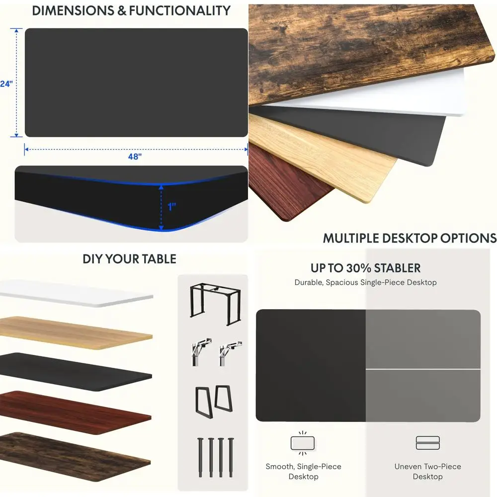 

48x24 Inch Height-Adjustable Rectangular Desk with 1 Thick Black Tabletop