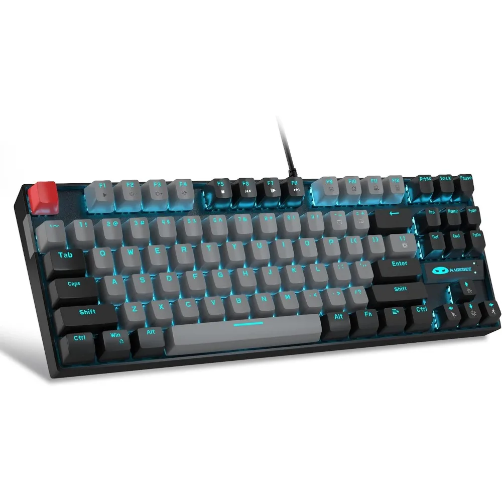 75% Mechanical Gaming Keyboard, Blue Switch, LED Backlit, Compact TKL Wired for Windows Laptop PC Gamer - Grey/Black