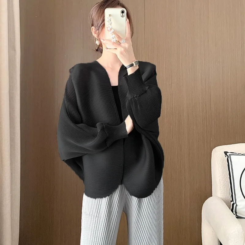 

Miyake Pleated Loose Plus Size Coat Women's Autumn New Loose Bat Sleeve Cardigan Women's Shawl Top