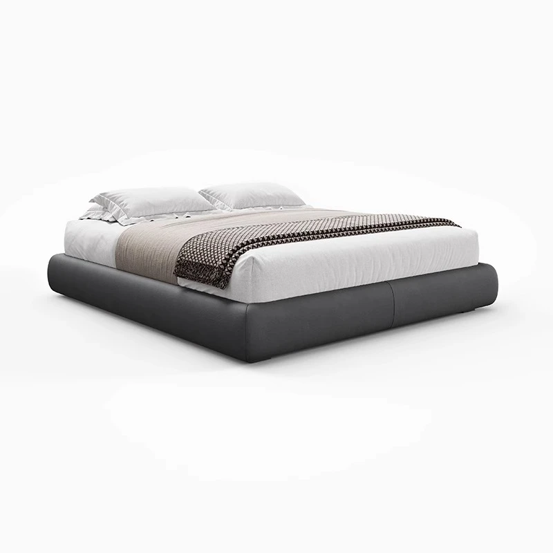 

Modern minimalist bedside double bed, all leather