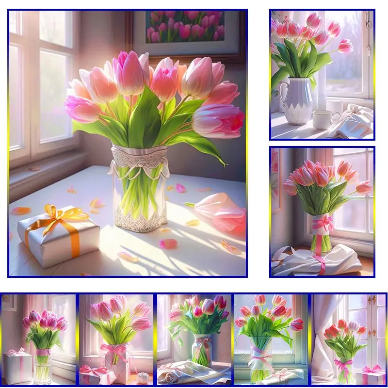 

GATYZTORY Diy Oil Painting By Numbers Pink Tulip Home Decoration Pictures By Numbers Drawing On Canvas For Adults Kids Gift