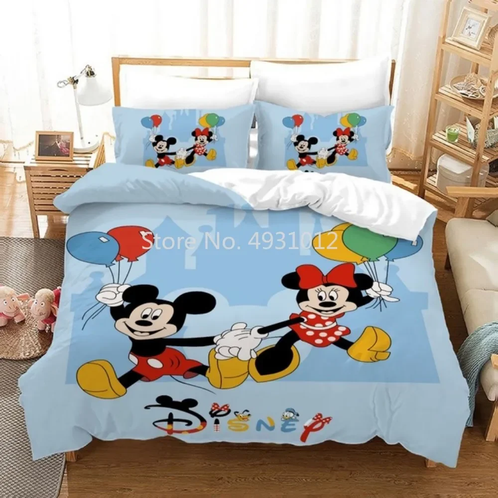 Set tempat tidur Mickey Minnie Mouse, Set hadiah anak laki-laki perempuan Tekstil Rumah Tangga penutup selimut penutup sarung bantal dekorasi