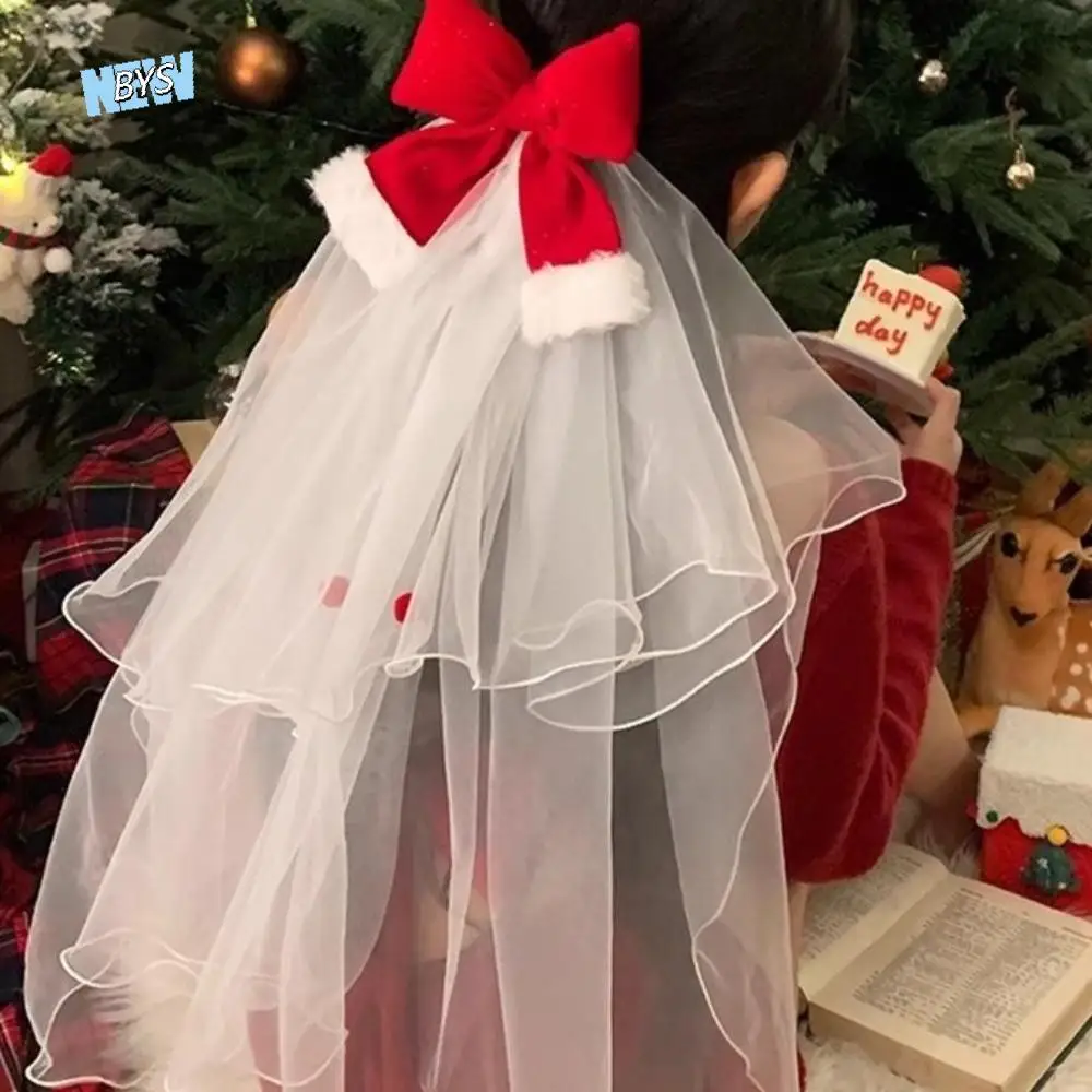 

Gift Red Christmas Veil Headband Mesh Hair Band Bridal Tulle Velvet Head Covering Christmas Head Gauze Hair Accessories
