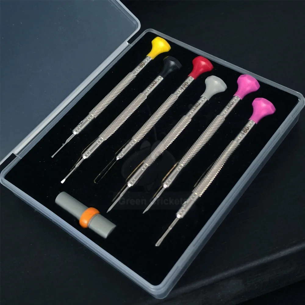 6 PCS Precise Watch Screwdriver Tool Kit Stainless Steel Flat Cross Screwdriver Set With Spare Blade For Watchmaker GC005