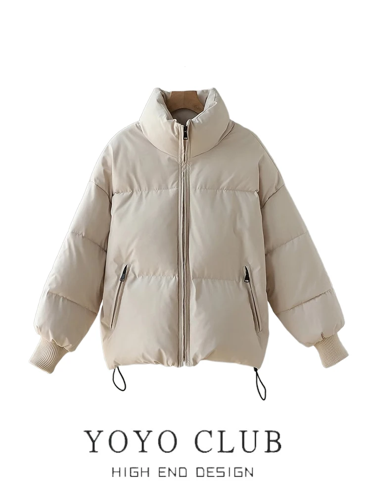 

Women's Puffer Jaet Thiened Loose Fit Bread Sle Cotton Coat Stand Collar ort Length Zipper Closure Korean Sle