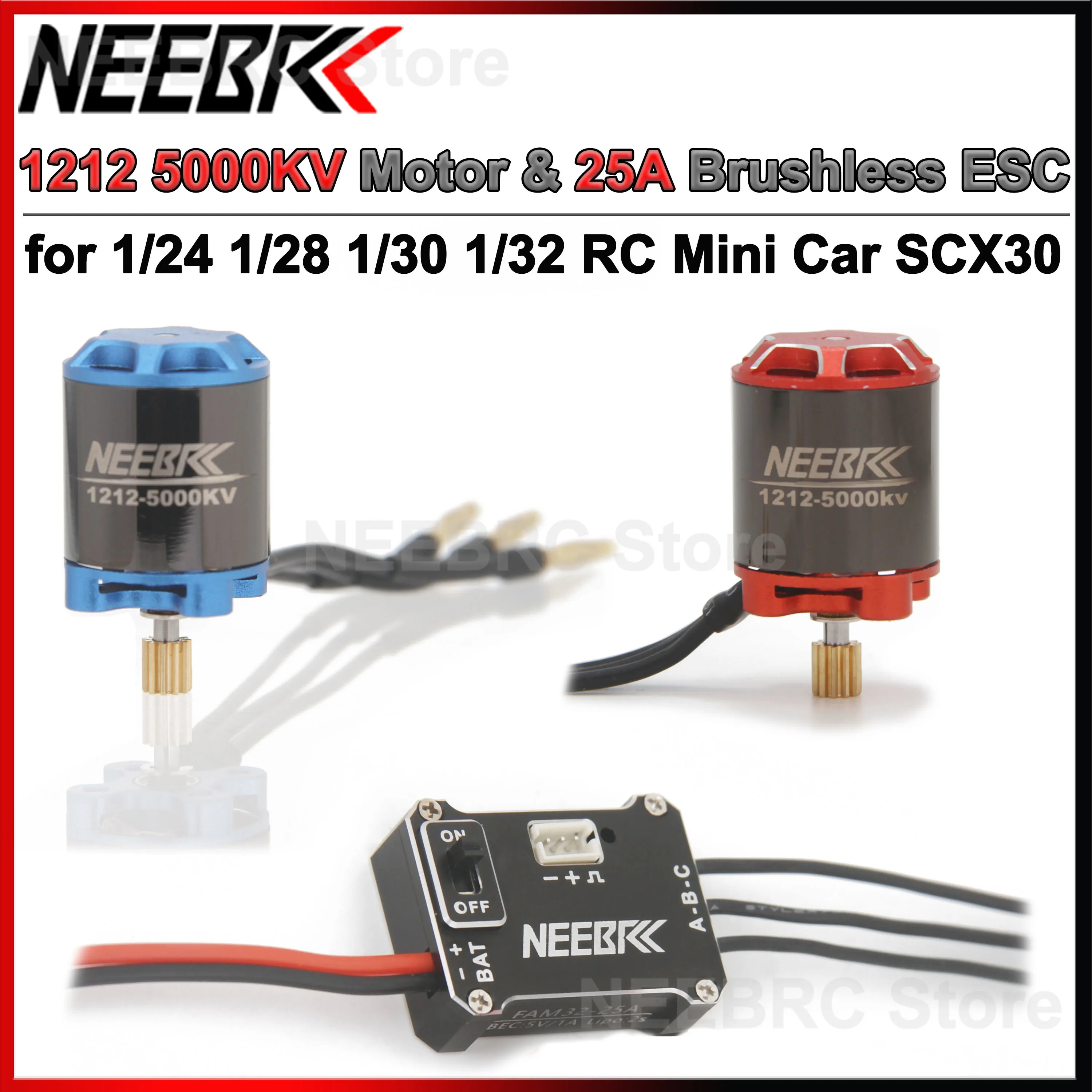 NEEBRC 1212 5000KV Brushless Motor 11T Gear 25A ESC 2S BEC 5V/1A for 1/24 1/28 1/30 1/32 RC Climbing Drift Mini Car AXIAL SCX30