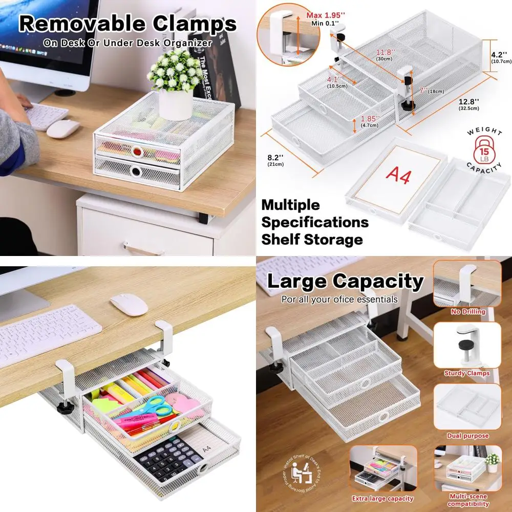 

Двухуровневый выдвижной металлический органайзер для стола для офиса и дома (белый)