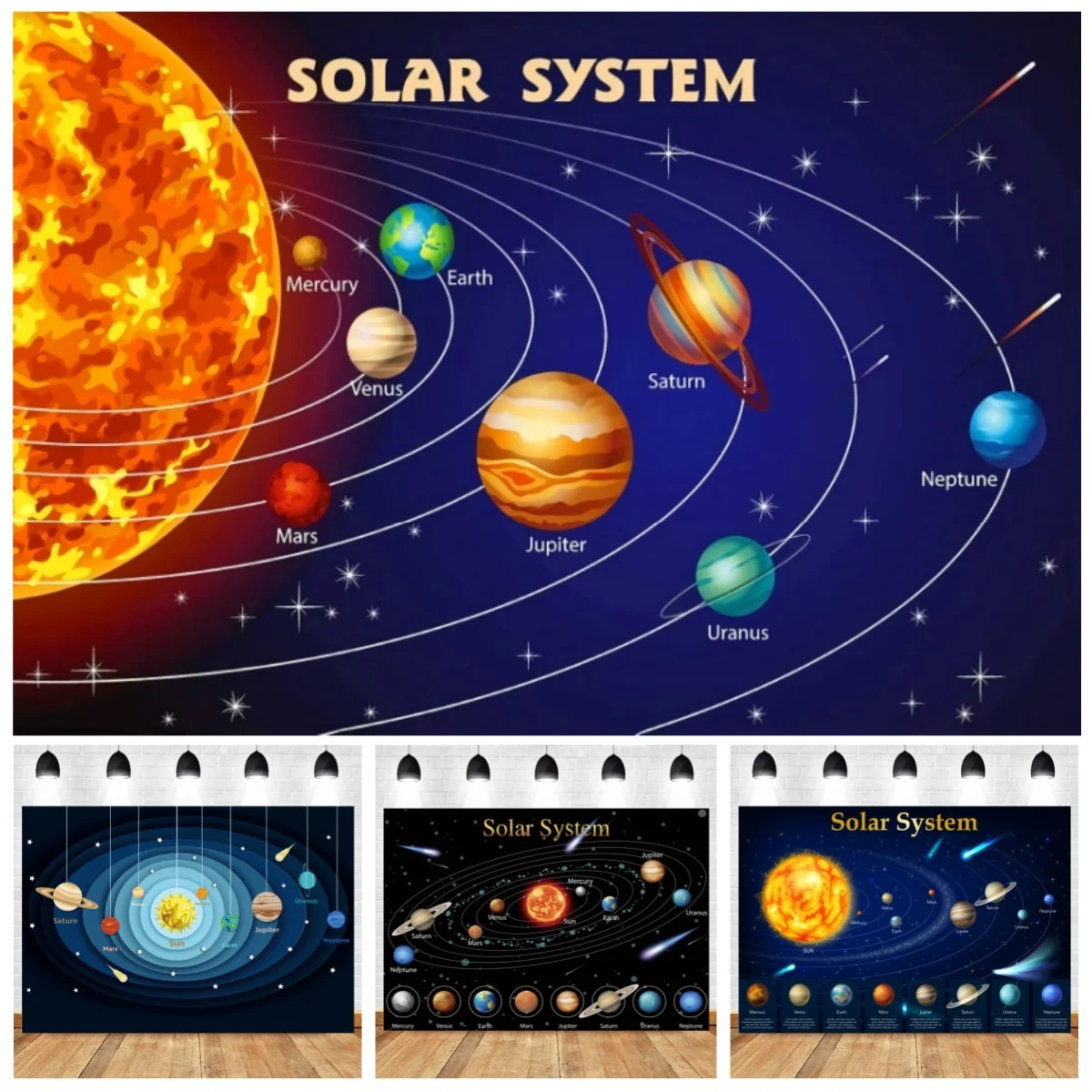 Solar System Photography Backdrop Galaxy Planet Large Space Theme Birthday Party Back to School Classroom Wall Decor Backgrounds