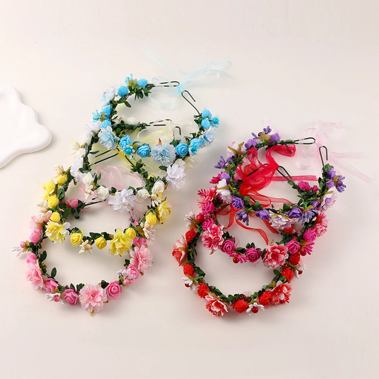 Diadema Floral para Mujer, Corona Nupcial con Cinta, Accesorio para el Cabello con Flores Multicolor para Bodas, Fiestas, Fotografía y Peinados DIY