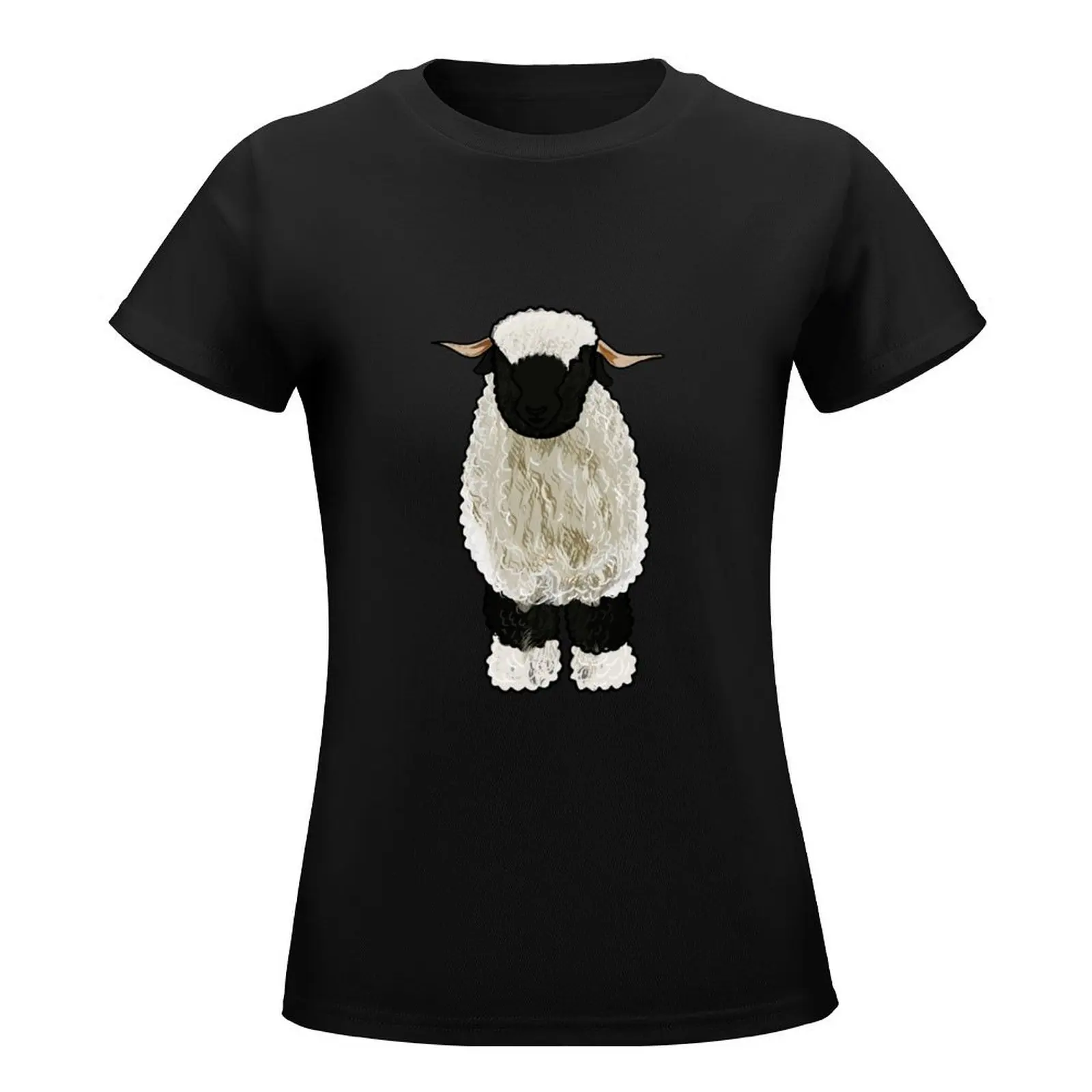 Valais Blacknose sheep cartoon illustration T-Shirt heavyweights summer top Women's summer blouses 2024