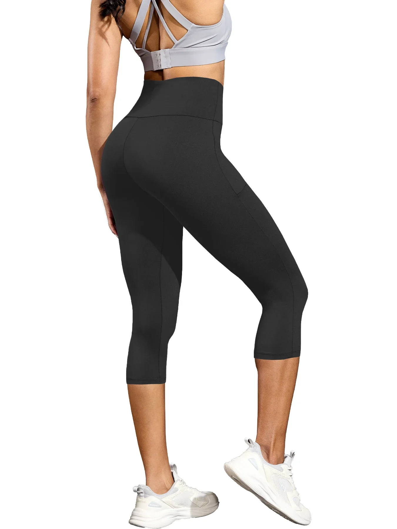 Hoch taillierte Caprihose für Damen mit Taschen, Bauchkontrolle, kein durchsichtiges Training, Laufen, Yoga, sportlich, Push-Up-Gymnastik-Leggings